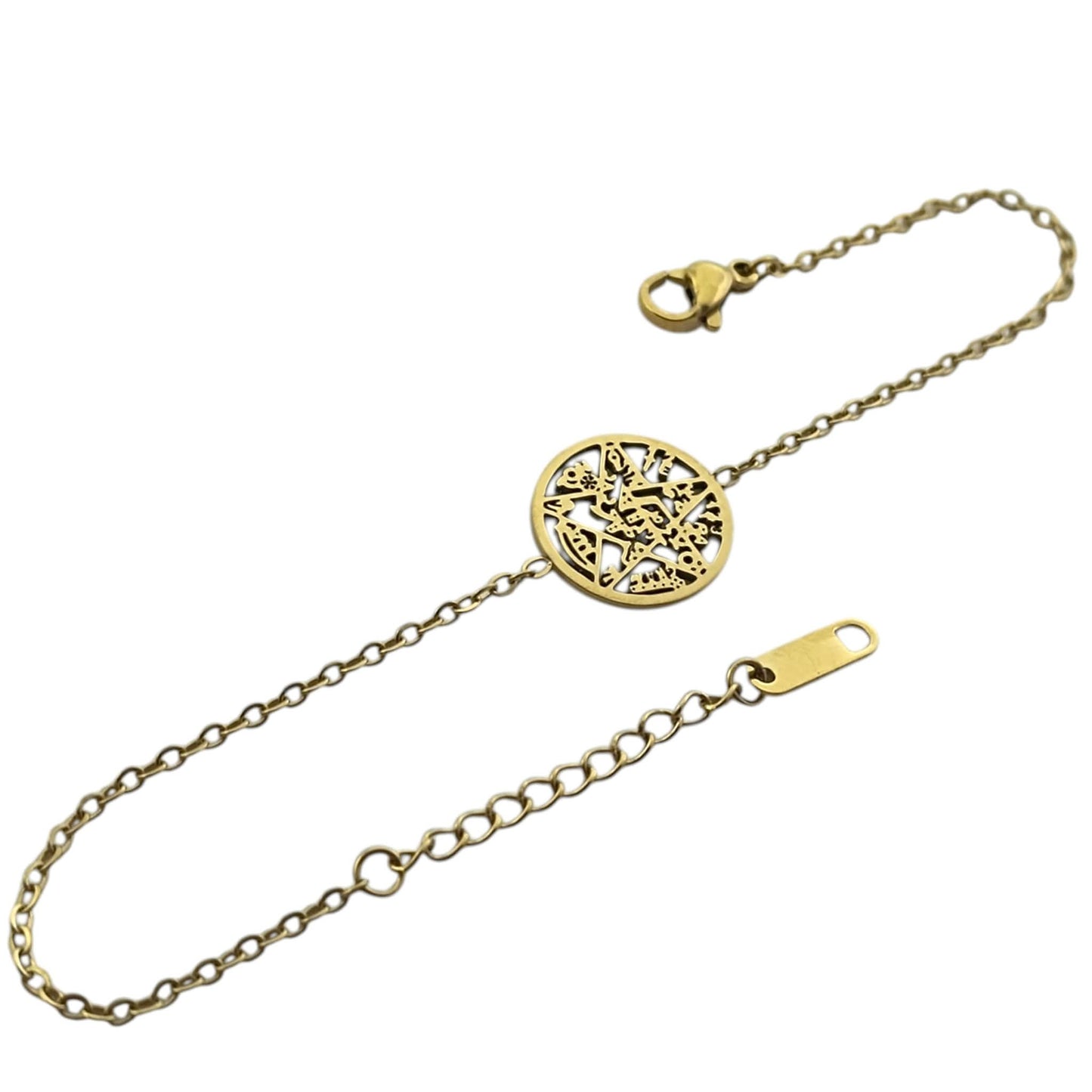 Pulsera Acero Con Dije Tetragramaton Dorado Largo 18cms Aprox Ref: 600104444-01