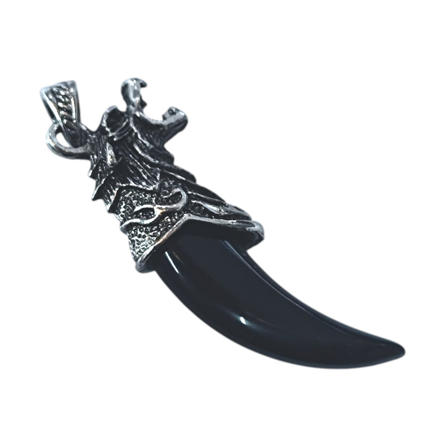 Colgante Colmillo Lobo En Metal Con Piedra Natural Onix 7 Cms Aprox 600102235-04