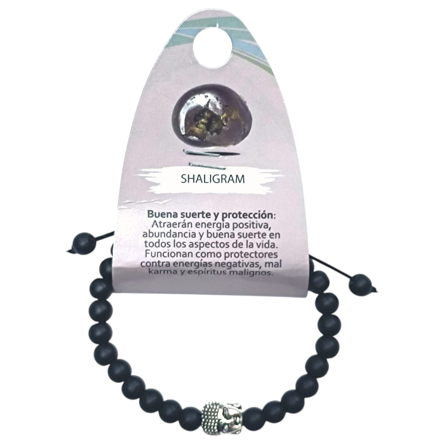 Pulsera Ajustable Macrame Piedra Shaligram 6 mm Y Entrepieza Tibetana Buda REF: 600404339-02