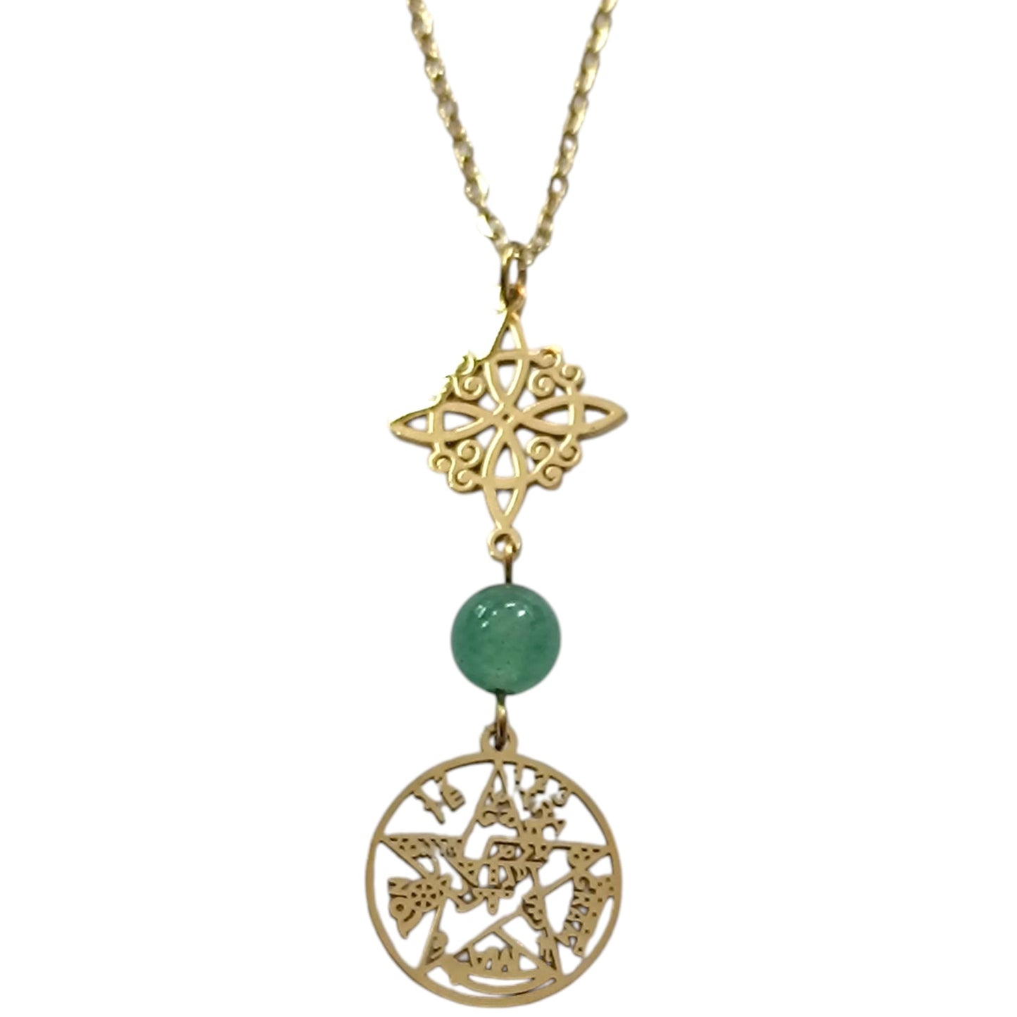 Collar Acero Dorado Doble Proteccion Y Piedra Natural Aventurina Cadena 40+5 Cms 400503423-06