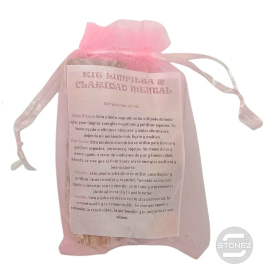Kit Limpieza Claridad Mental :Atado Salvia , Palo Santo, Selenita y Apatita
