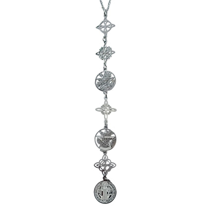 Collar Acero Simbolos Nudo De Bruja Tetragramaton Y san Benito 11 Cms Cadena 40+5 Cms 400503423-07