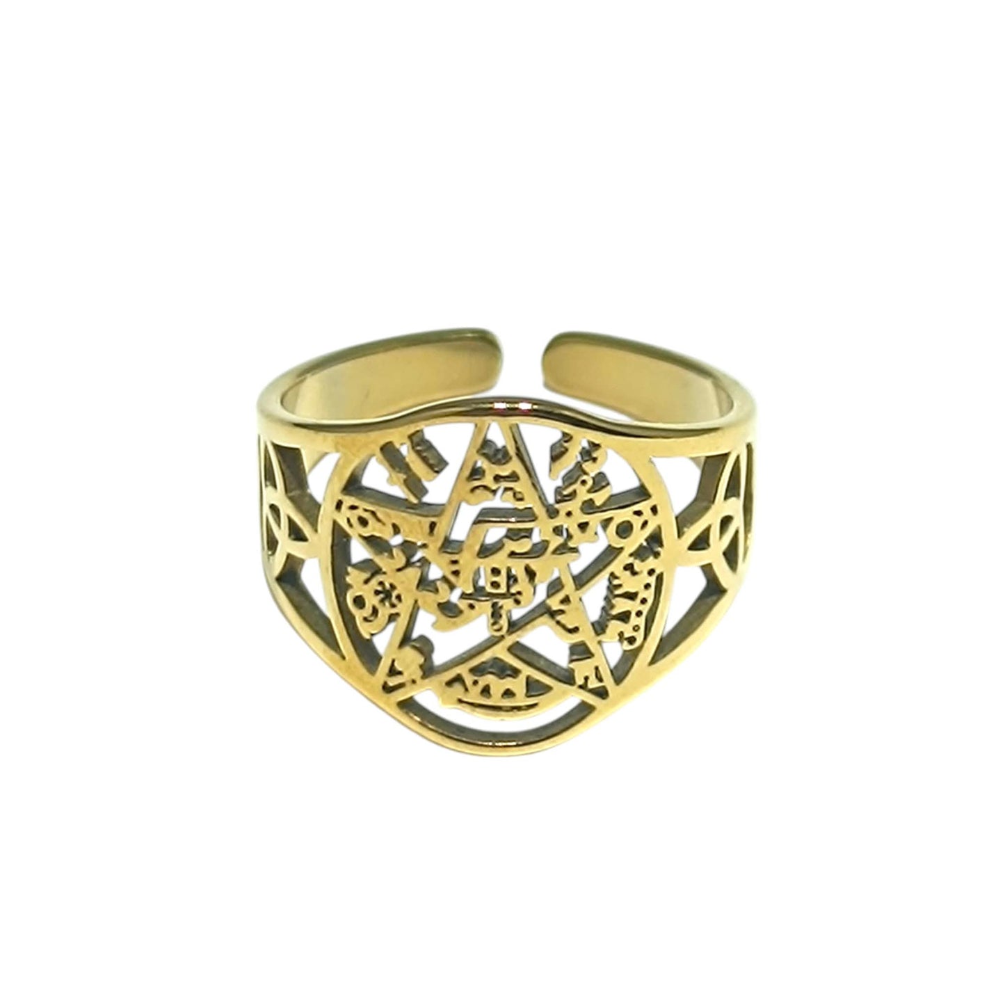 Anillo Acero Dorado Adaptable Simbolo Tetragramaton REF: 600104495