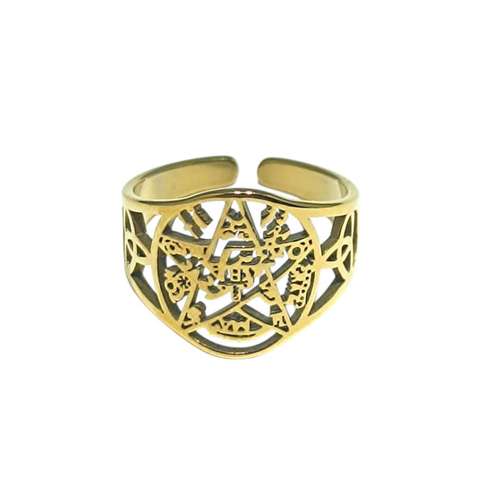 Anillo Acero Dorado Adaptable Simbolo Tetragramaton REF: 600104495