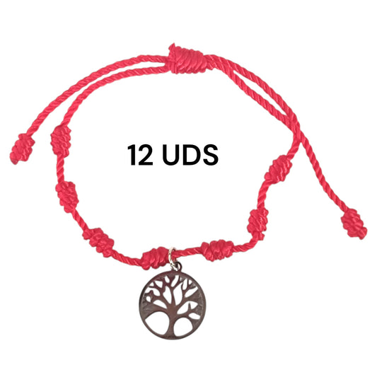 600104116-06 Paquete 12 Pulseras 7 Nudos Con Dije Arbol De La Vida En Acero