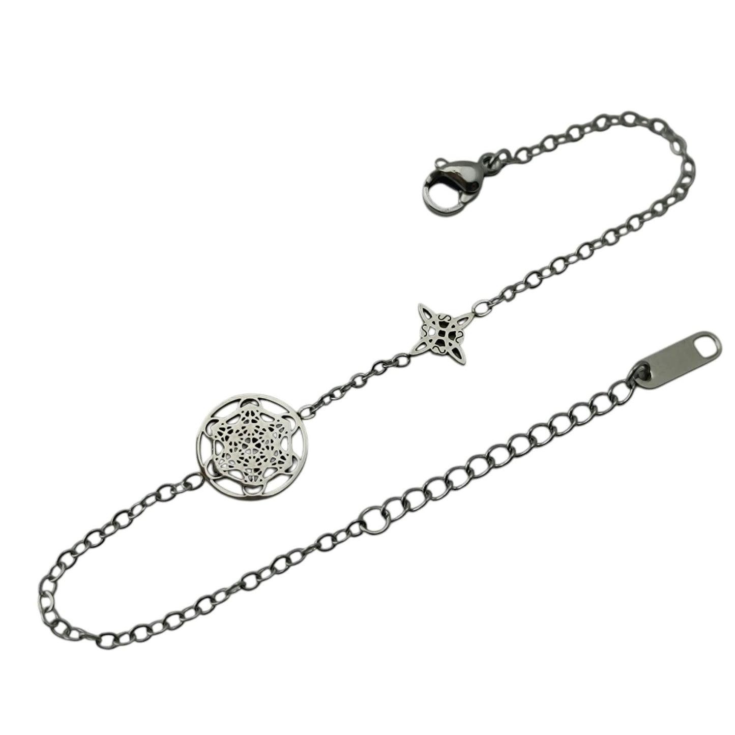 Pulsera Acero Doble Proteccion Con Dije Nudo De Bruja Y Metatron 18cms Aprox Ref: 600104458