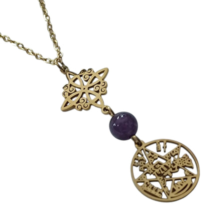 Collar Acero Dorado Doble Proteccion Y Piedra Natural Amatista Cadena 40+5 Cms 400503423-06