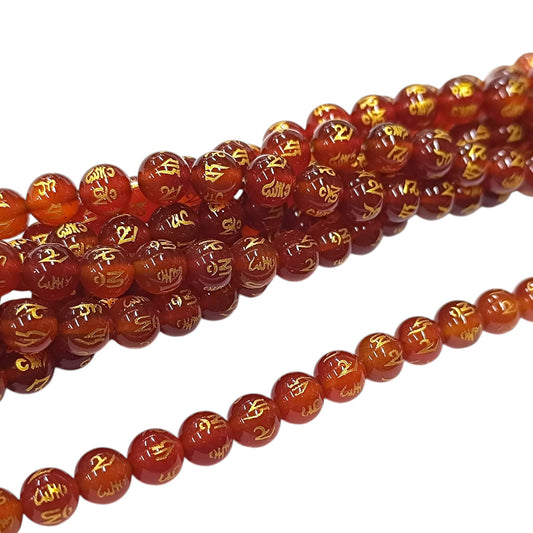 Tira Cuentas Carneola Grabado Om Mani Padme Hum En 8 mm Ref. 41726