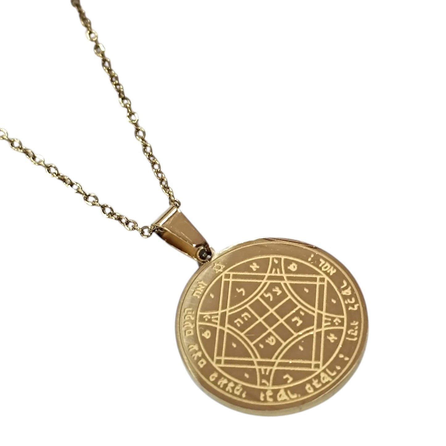 Collar Acero Dorado Sello Salomon 25 mm Cadena 40+5 Cms Ref 600104019