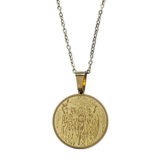 Collar Acero Dorado Medalla Triple Diosa 25mm Largo Cadena 42+5 Cms REF: 600104435