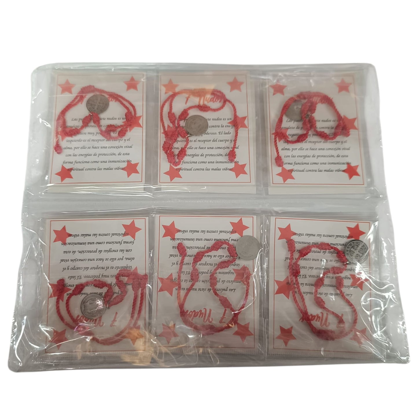 600104116-09 Paquete 12 Pulseras 7 Nudos Con Dije San Benito En Acero