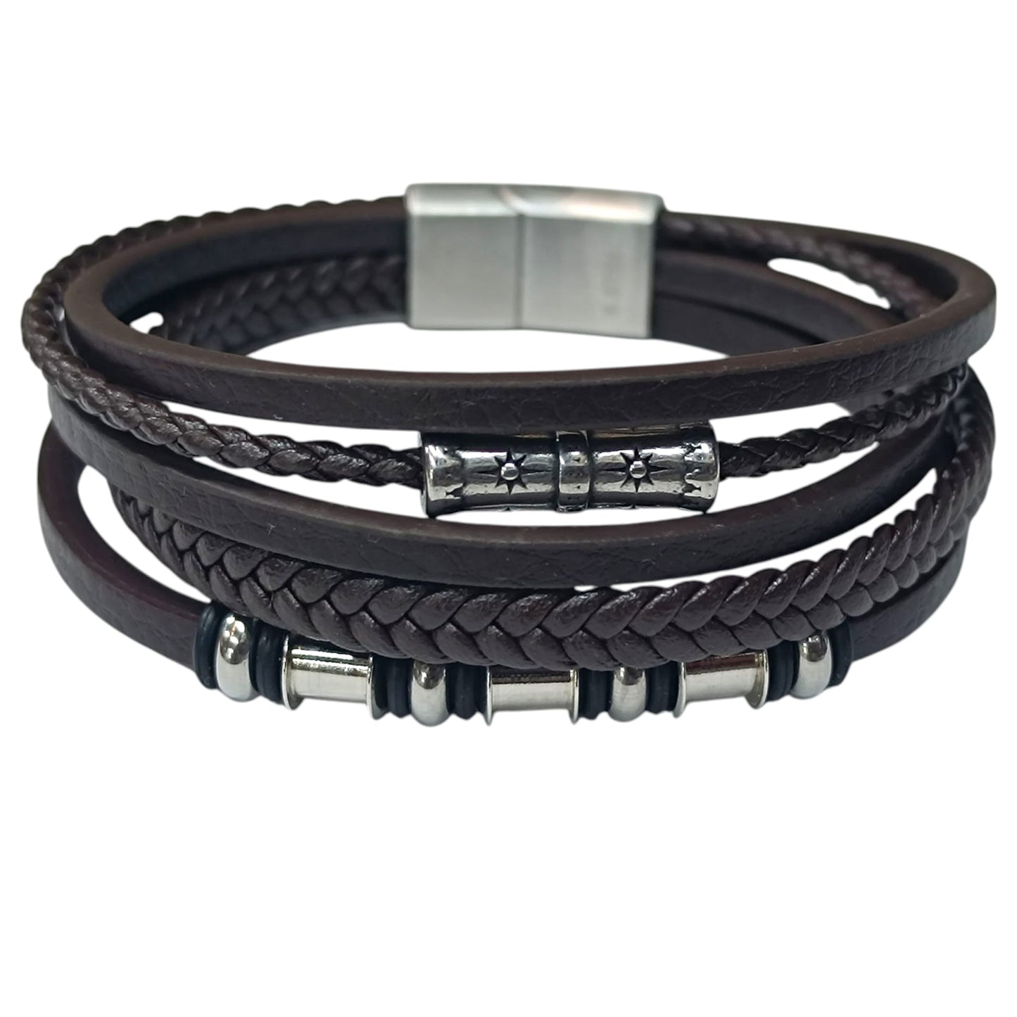 Pulsera Acero Y Cuero Marron Largo 22 Cms Aprox 401104257-44