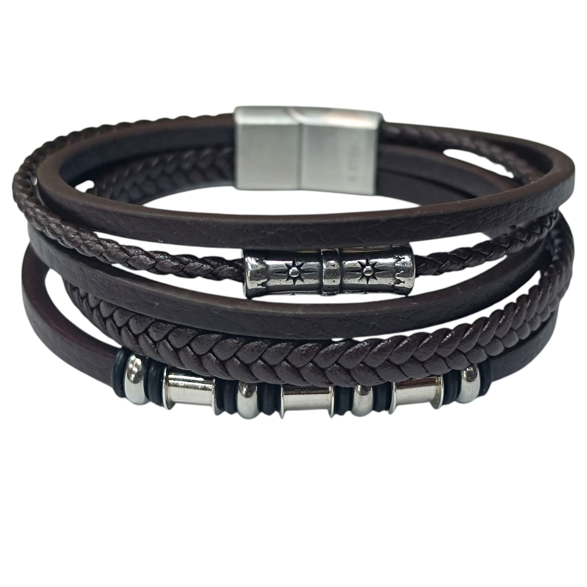 Pulsera Acero Y Cuero Marron Largo 22 Cms Aprox 401104257-44