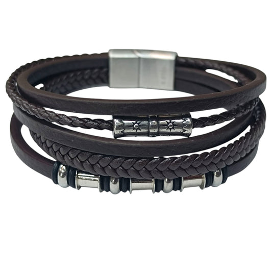 Pulsera Acero Y Cuero Marron Largo 22 Cms Aprox 401104257-44
