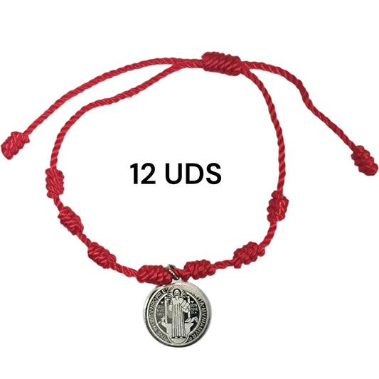 600104116-09 Paquete 12 Pulseras 7 Nudos Con Dije San Benito En Acero