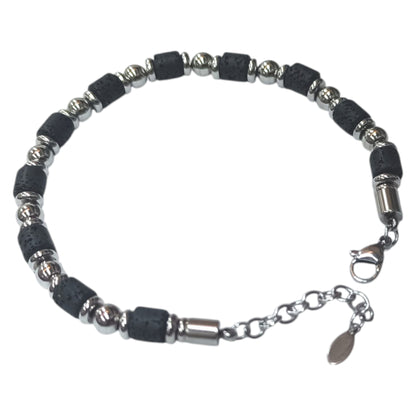 Pulsera Acero Y Piedra Natural Lava Cierre Mosqueton 20 cms Largo 400104245-02