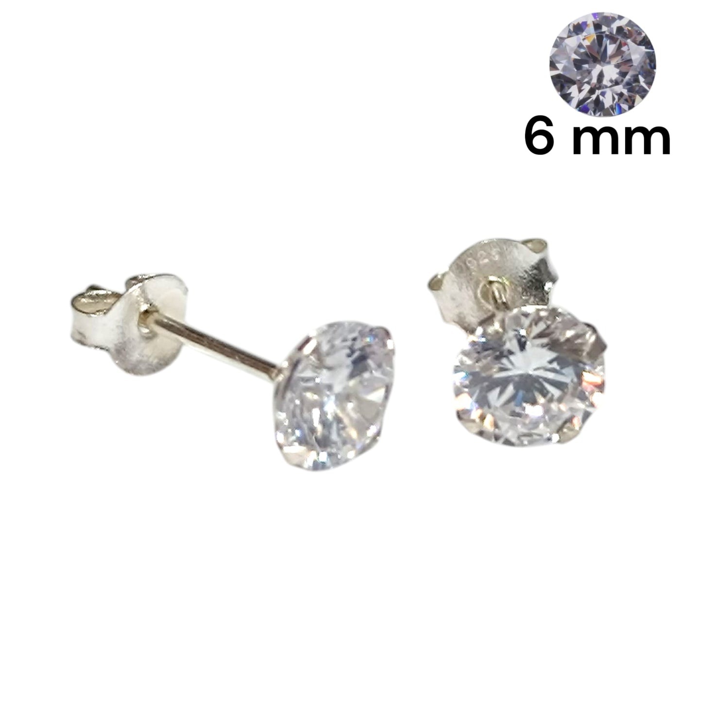 Pendientes Plata ley 925 Con Circonita Redonda 6 mm REF: 500203509