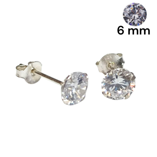 Pendientes Plata ley 925 Con Circonita Redonda 6 mm REF: 500203509