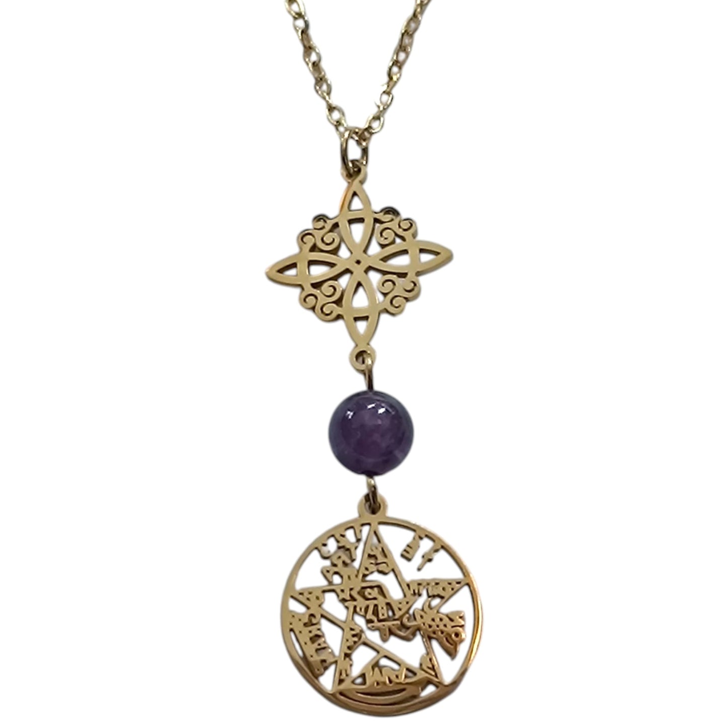 Collar Acero Dorado Doble Proteccion Y Piedra Natural Amatista Cadena 40+5 Cms 400503423-06