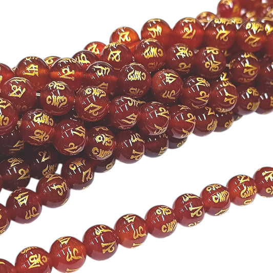 Tira Cuentas Carneola Grabado Om Mani Padme Hum En 10 mm Ref. 41727