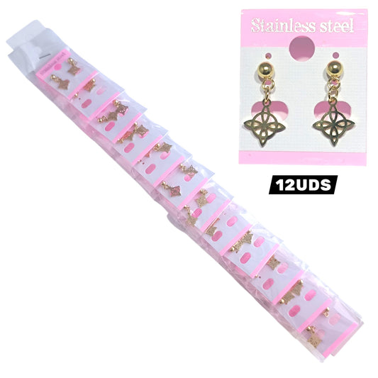 600104135-02 Paquete 12 Pares Pendientes De Acero Dorado Nudo De Brujas