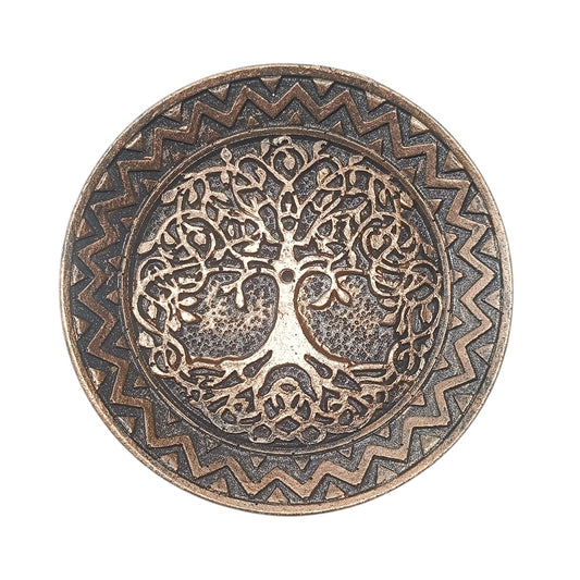 600102171-06 Porta Incienso Arból De La Vida En Resina 9,5 Cms Aprox En Color Bronce
