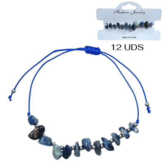 Paquete 12 Pulseras Hilo Con Piedra Lapislazuli Chips Y Bolas Acero REF: 600104507
