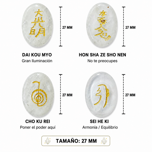 Kit Juego Piedra Natural Cuarzo Blanco Y los 4 simbolos de Reiki 4 Pcs Ref:37986-01