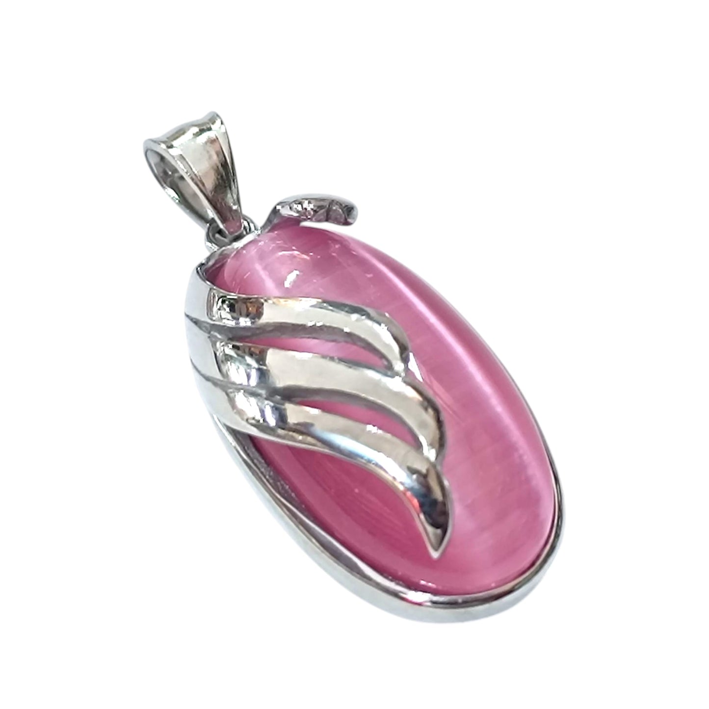 Colgante Acero Con Piedra Ojo De Gato Rosa 40 mm 29305-09