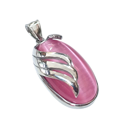Colgante Acero Con Piedra Ojo De Gato Rosa 40 mm 29305-09