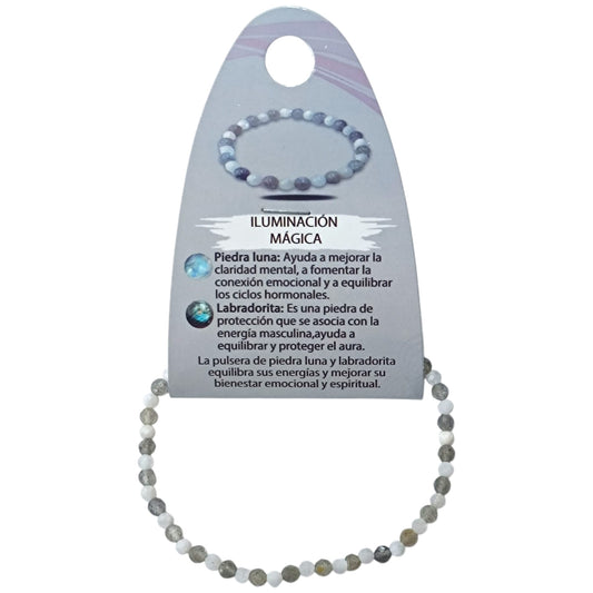 Pulsera Combinada Pulsera Iluminacion Magica Piedra Luna Labradorita 3 mm Facetada REF: 70204