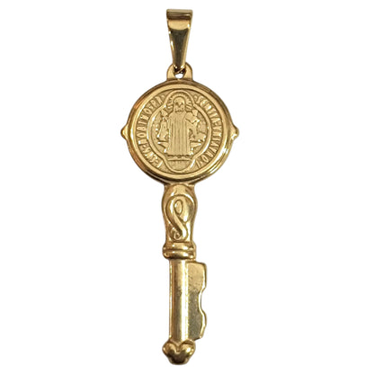 6001034132-01 Colgante Acero Dorado Llave San Benito 50 mm