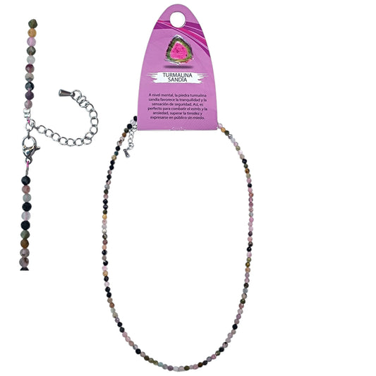 Collar Turmalina Sandia 3 mm Facetada 40+5 Cms Cierre Acero 600603723