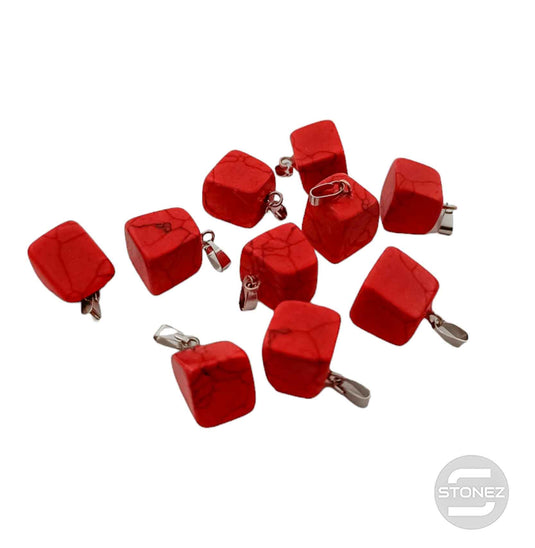 1111 Paquete 10 Uds Colgantes Rodados Piedra Howlite Rojo 2 Cms Aprox Con Metal