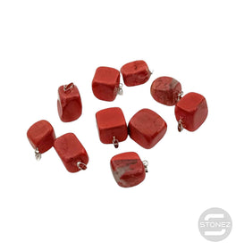 1111 Paquete 10 Uds Colgantes Rodados Piedra Jaspe Rojo 2 Cms Aprox Con Metal