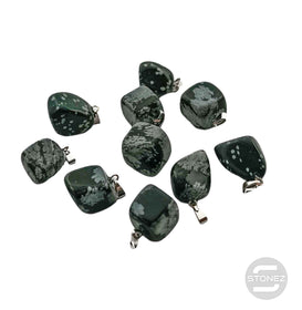 1111 Paquete 10 Uds Colgantes Rodados Piedra Obsidiana Nevada 2 Cms Aprox Con Metal