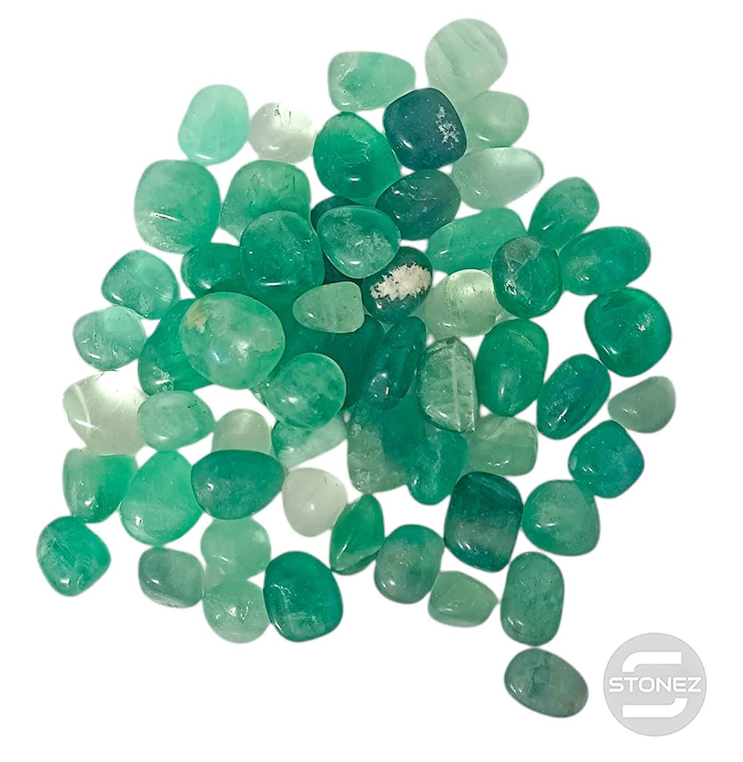 1114002 Paquete 500 Gramos En Canto Rodado Fluorita Verde Tamaños Variados 2 a 3 Cms Aprox