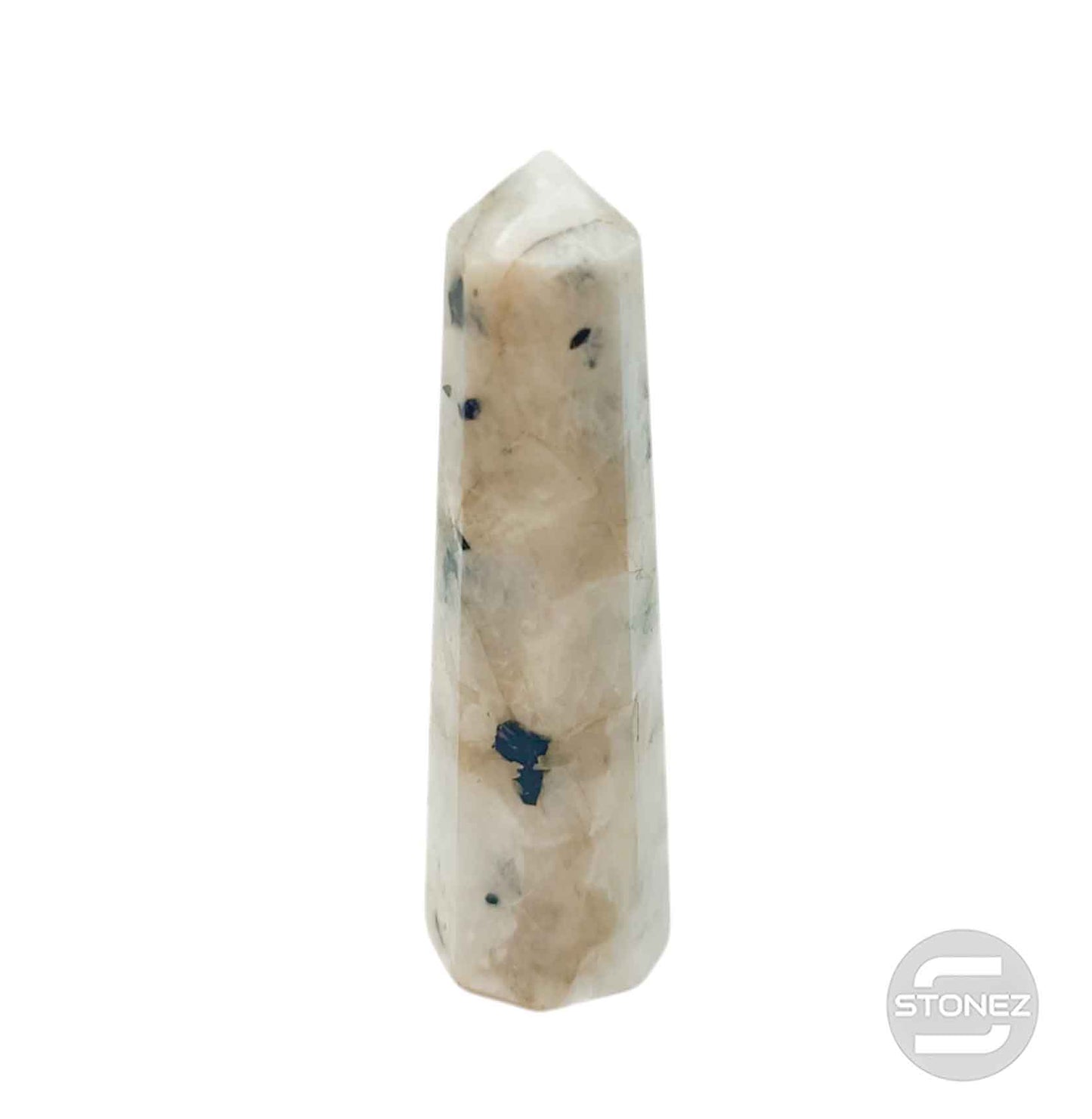 1114 Obelisco De 9 cm Aprox Piedra Luna Con Turmalina 0.085 gramos PC N 16
