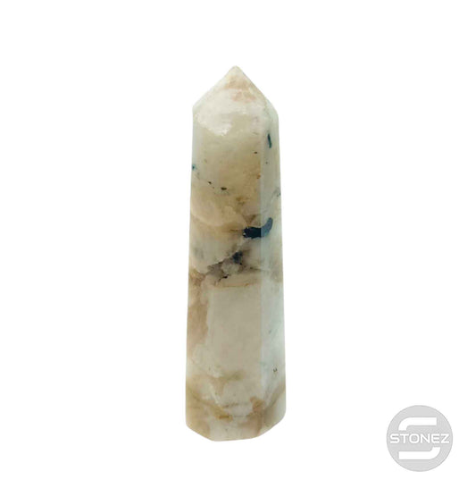 1114 Obelisco De 9 cm Aprox Piedra Luna Con Turmalina 0.100 gramos PC N 18