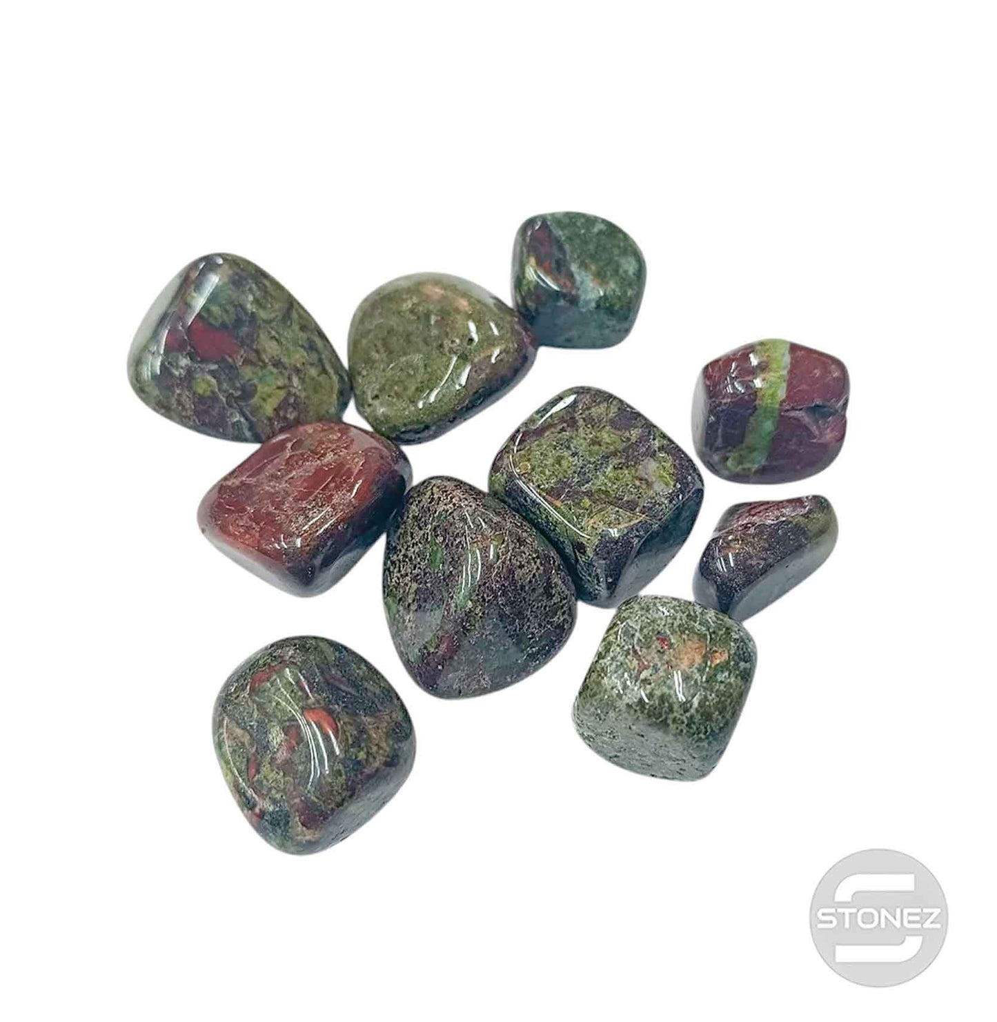 1114 Paquete 10 Unidades En Canto Rodado Jaspe Sangre De Dragon Tamaños Variados 2 a 3 Cms Aprox