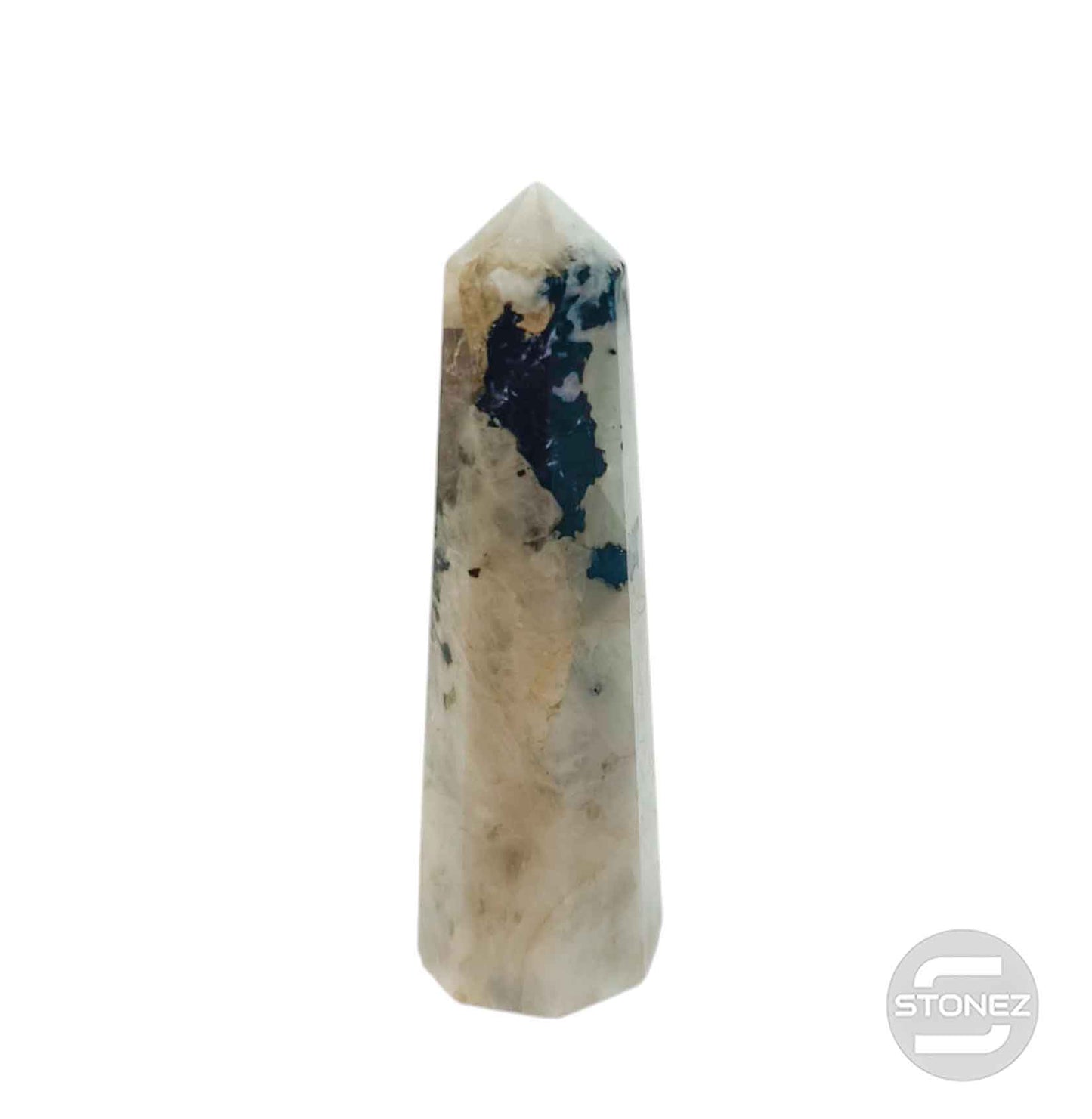 1114 Obelisco De 9 cm Aprox Piedra Luna Con Turmalina 0.100 gramos PC N 17