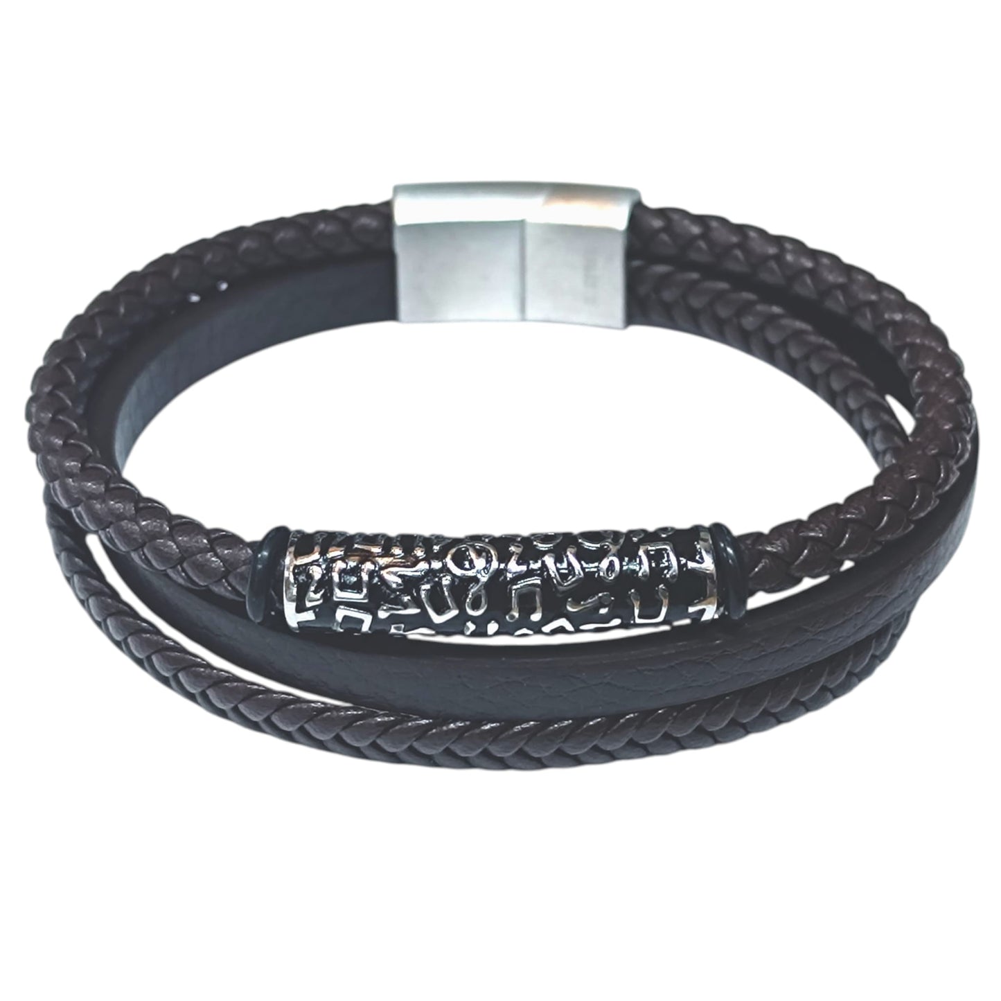 Pulsera Acero Y Cuero Marron Largo 22 Cms Aprox 401104257-16