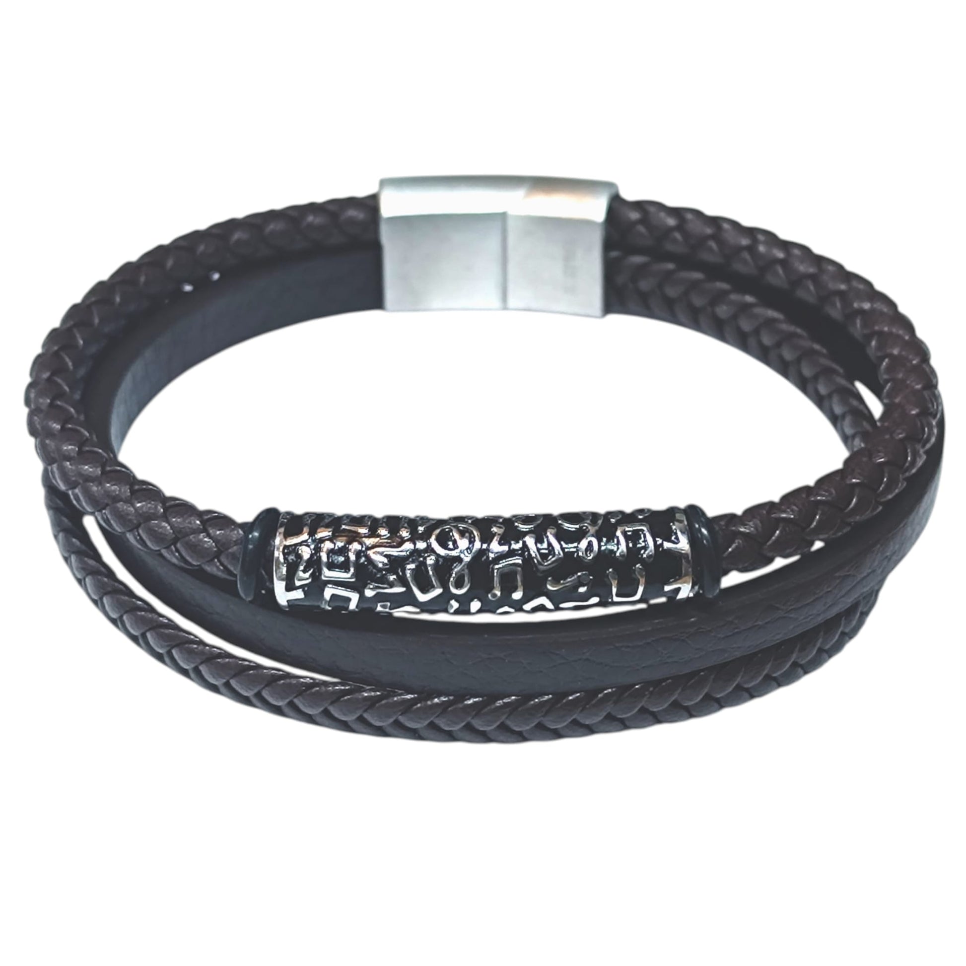 Pulsera Acero Y Cuero Marron Largo 22 Cms Aprox 401104257-16