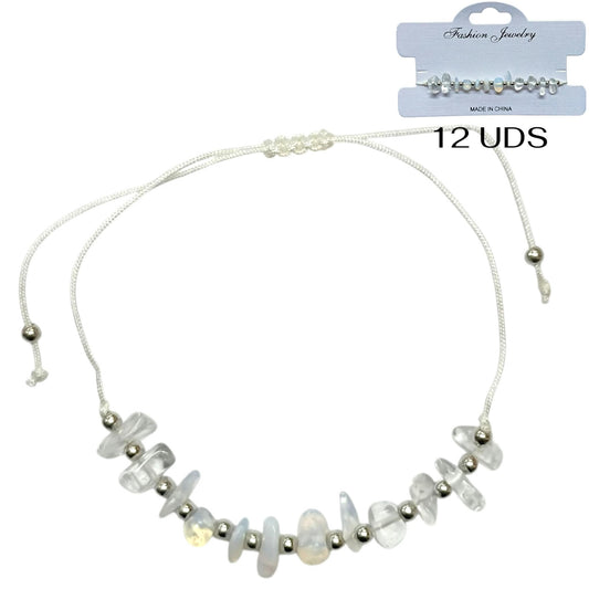Paquete 12 Pulseras Hilo Con Piedra Opalina Chips Y Bolas Acero REF: 600104507