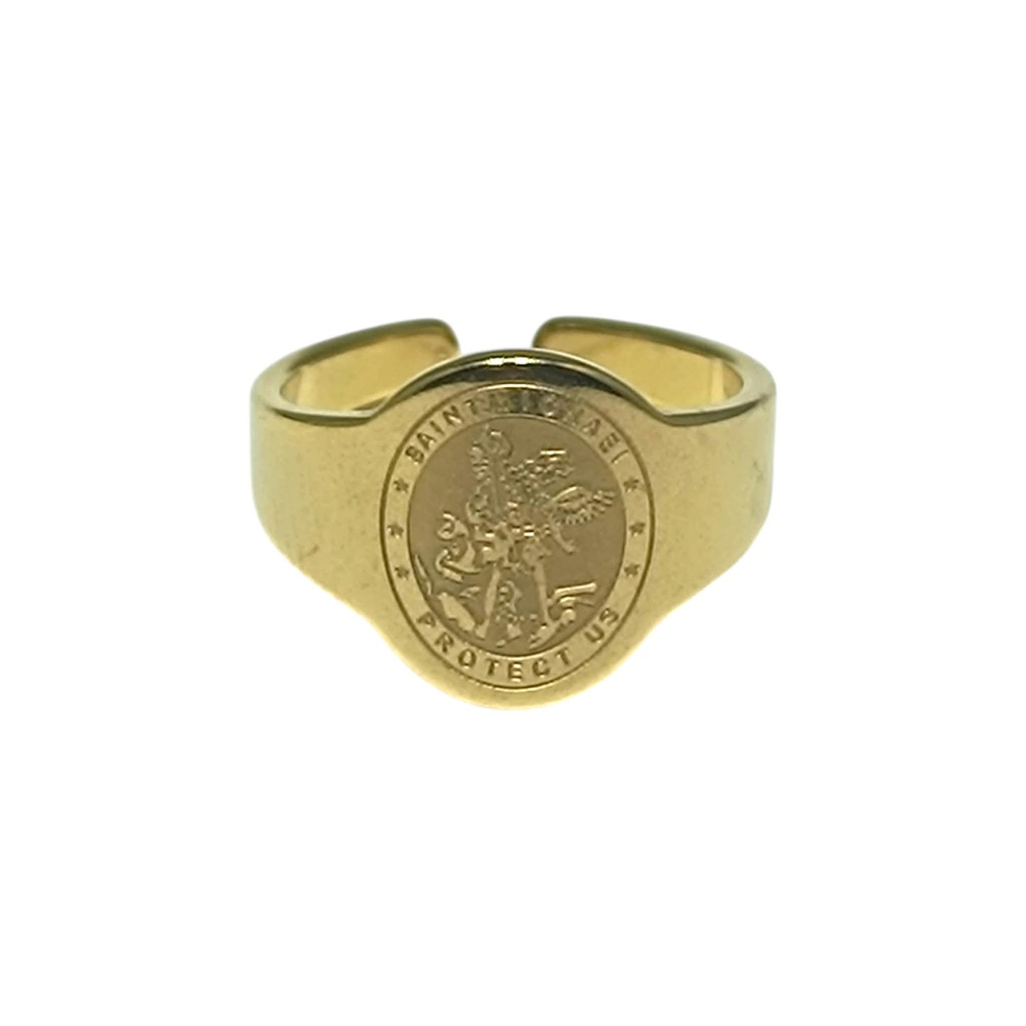 Anillo Acero Dorado Adaptable Medalla San Miguel REF: 600104499