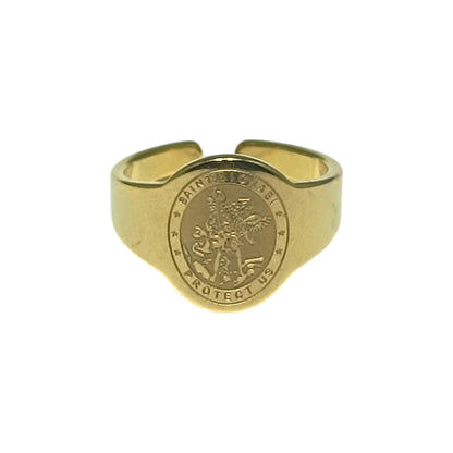 Anillo Acero Dorado Adaptable Medalla San Miguel REF: 600104499