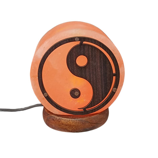 Lámpara de Sal del Himalaya USB (9 cm) - Grabado Yin Yang con Luz LED Cálida REF: 2017801