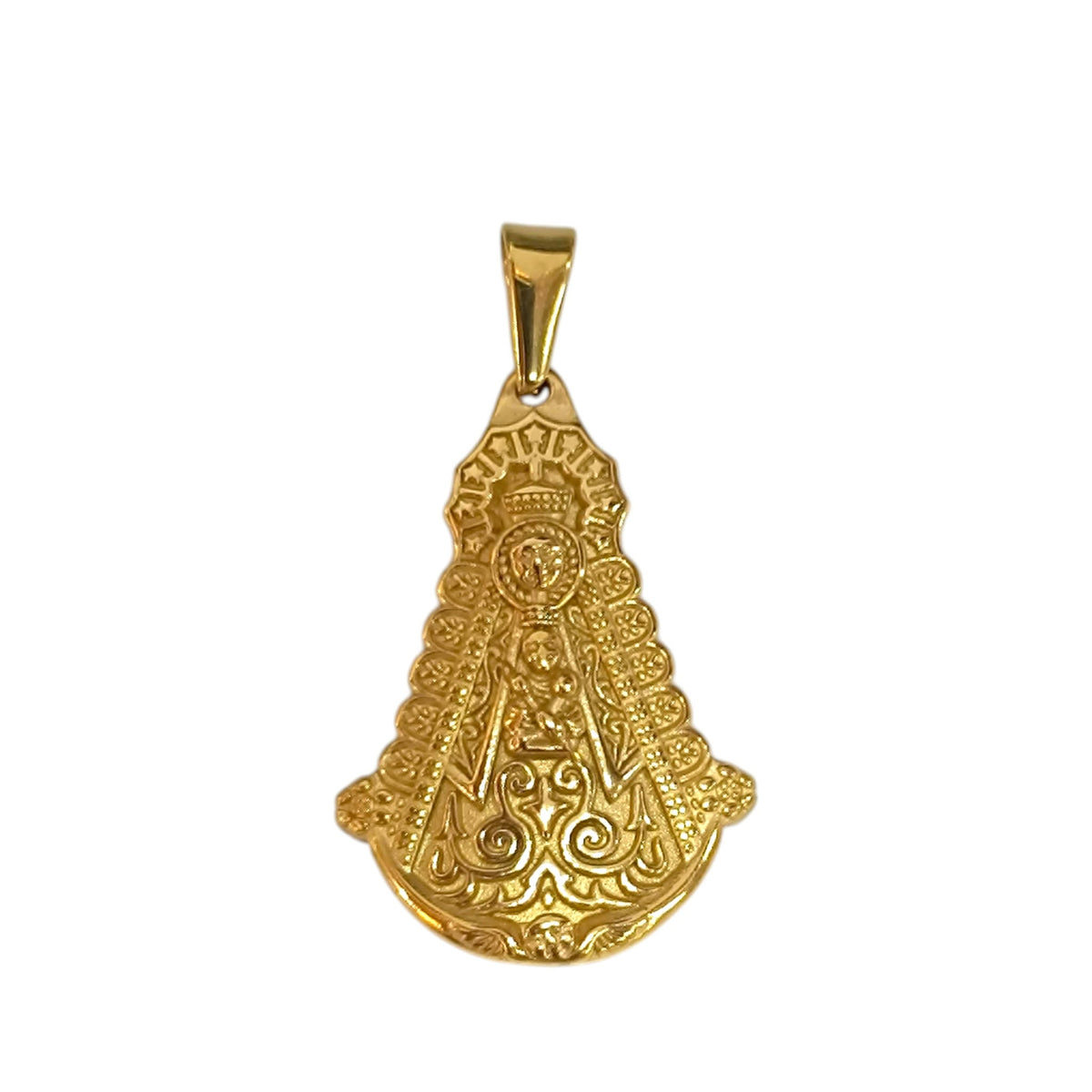 Colgante Acero Dorado Virgen Del Rocio 40 mm REF 600104128-09