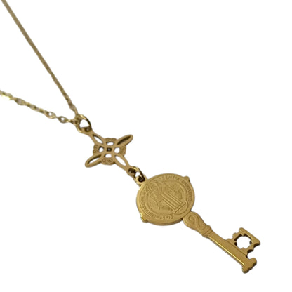 Collar Acero Dorado Nudo Bruja Y Llave San Benito Doble Proteccion Cadena 40+5 Cms 4005034320-06