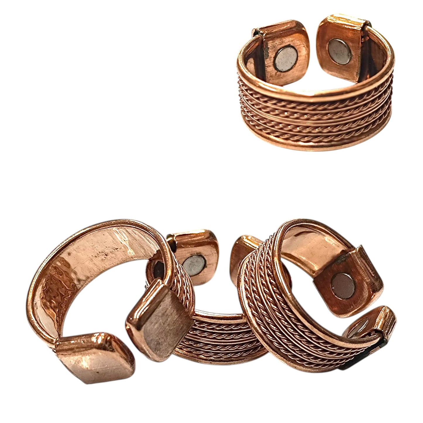 Paquete 4 Unidades Anillos Ajustable Cobre Con Imán REF:600304377-05 (EL TAMAÑO DEL ANILLO PUEDE VARIAR)